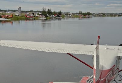 Float pond with planes in Fairbanks